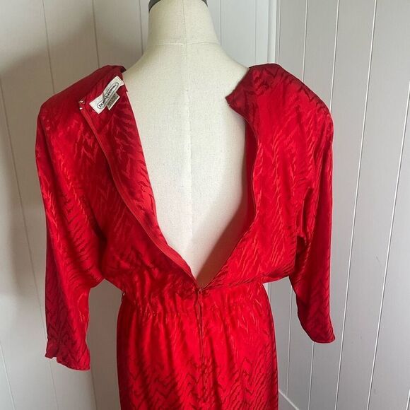Vintage Lauren Alexandria Women's 10 Red 100% Silk Eveningwear Maxi Dress Gown - Picture 8 of 13